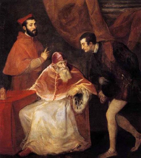 TIZIANO Vecellio Pope Paul III with his Nephews Alessandro and Ottavio Farnese oil painting image